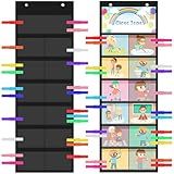 Reallnaive 2 Set Pocket Chart for Classroom, 2 Class Jobs Pocket Chart with 24 Wooden Clips Classroom Management Tools Behavior Clip Tool for Class Management Educational Behavior(Black)