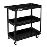 TUFFIOM 3 Tier Rolling Tool Cart, 330 Lbs Capacity, with Ergonomic Handle, Black