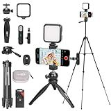 USKEYVISION Upgraded Vlogging Kit w/Wireless Lavalier Microphone,YouTube Kit for iPhone and Smartphone w/59” Retractable Tripod,Automatic Switch Phone Clamp,Content Creator Gear for TikTok(Vlog K5)