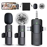 PQRQP 3 in 1 Professional Wireless Lavalier Microphone for iPhone, Android, Camera, Wireless Mini Microphones, Crystal Clear Sound Quality for Recording, Live Streaming, YouTube, TikTok, Elegant Black