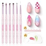 Beetles Gel Polish Nail Art Brushes Set - 6 Pcs Fingernail Art Design Pen, Floral Pattern Handle, Gradient Bristles Nail Brush Set DIY with Palette Dotting Manicure Tool Kit
