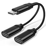 Dual USB C Headphone and Charger Adapter, 2-in-1 Type C Audio Dongle Cable with Fast Charge, USB C Splitter Type C Audio Adapter Cord for iPhone 16/15 Series Galaxy S22/21/20/Note 20,Pixel 4/3/2/XL