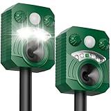 2 Pack Solar Ultrasonic Animal Repellent, Deer Repellent Devices with Motion Sensor, Waterproof Cat Repellent Outdoor with Flashing Lights to Scare Deer, Cats, Squirrels, Raccoons Away from Yard Lawn