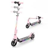 SIMATE Electric Scooter for Kids Teens, 3 Adjustable Heights, Headlight & Standpipe Lamp & Pedal Lights, LED Display and Foldable, Double Brake System, Gifts for Girls Boys