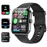 Smart Watches for Women/Men, Smart Watch for Android Phones and iPhone Compatible, Alexa Built-in, 1.8" Fitness Watches for Women, IP68 Waterproof /Bluetooth Call, Heart Rate/Sleep Monitor, Black