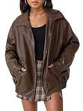 AUTOMET Women's Oversized Faux Leather Jacket for Fall and Winter