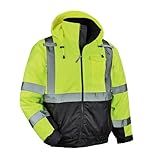 High Visibility Reflective Winter Bomber Jacket, Black Bottom, ANSI Compliant, Ergodyne GloWear 8377,2XL,Lime