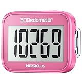 NESKLA 3D Pedometer for Walking, Simple Step Counter with Large Digital Display, Step Tracker with Removable Clip Lanyard, Accurately Track Steps for Men Women Kids Adults Seniors-Pink
