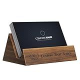 Custom Business Card Holder Desk-Personalized Engraved Wooden Business Card Case Holder, Customized Name Logo Business Card Display Gifts for Men Women (Style1-Black)