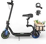 NAVIC Electric Scooter with Seat,8.5" Tires,350W Motor,19MPH Speed,12-17Miles Range,Double-Fold Clasp,Double Braking Systems,Foldable Commuter Escooter with Back Basket,APP Control