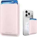 KRTALS Magnetic Wallet Cell Phone Card Holder for Phone Case, Stronger Magnetic RFID Leather Phone Wallet Stick on Series of iPhone 17/16/15/14/13/12 and Pro/Promax, Light Pink
