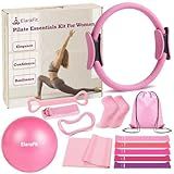 ElaraFit Home Pilates Kit for Women Pink Pilates Equipment Ring and Ball Set Magic Circle Hoop with 5 Resistance Bands Compact Toning Fitness Essentials Starter Set Accessories