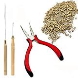 Hair Extensions Tools Kit Professional Hair Styling Tools Accessory 500 Pcs Micro Ring Beads 1 Plier 2 Hook Needle Pulling Loop, for Tinsel I tip hair extensions.