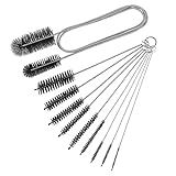 10 Pcs Flexible Drain Brush Straw Cleaner Brush Set,Pipe Cleaners Brush,61Inch Stainless Steel Double-Ended Hose Brush 8.2Inch Nylon Long CPAP Tube Cleaning Brush for Home Kitchen Sink Plumbing