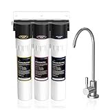 Puri-3 0.01μm UF Under Sink Water Filtration System PPU-1100UF, 3-Stage 5-Layer for Rust, Cyst, Chlorine, and Heavy Metals, Improves Taste and Odor with Stainless Steel Faucet
