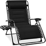 Best Choice Products Oversized Padded Zero Gravity Chair, Folding Outdoor Patio Recliner, XL Anti Gravity Lounger for Backyard w/Headrest, Cup Holder, Side Tray, Polyester Mesh - Black