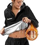Junlan Sauna Suit for Women Sweat Jacket Gym Workout Vest Sweat Suits for Women (A.Black Tops Only,XX-Large)