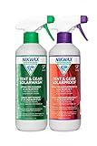 Nikwax Tent & Gear, Tent & Gear Duo-Pack, 500ml, SolarWash & SolarProof, Cleaning & Waterproofing Spray, Cleaner, Restores DWR Water Repellency on Outdoor Fabric, Rain Fly, Backpacks