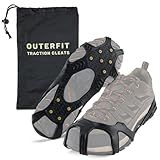 Outerfit Ice Cleats for Shoes and Boots, Non-Slip Crampons with Tungsten Steel Spikes, Snow and Ice Cleats for Hiking, Fishing, Walking