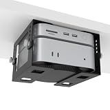 Under Desk Mini PC Mount Bracket – 5-Level Height Adjustable (1.8" to 3.3"), Width-Adjustable Metal CPU Holder for Mac mini M4/Small PCs ,Includes Screws & Positioning Template for Easy Installation