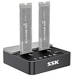 SSK NVMe SSD Cloner, M.2 Duplicator Dual Bay NVMe Enclosure, Tool-Free 20Gbps USB3.2 Gen 2X2 SSD to USB Adapter M.2 Docking Station for M Key PCIE NVMeSSD Reader Supports Offline Clone