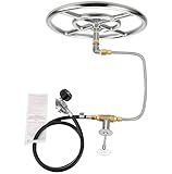 12 Inches Stainless Steel Fire Pit Installation Ring Burner Valve Assembly Kit with Control Knob and Propane Hose for Courtyard Brazier, Terrace Gas Fireplace, Indoor & Outdoor Fireplaces DIY
