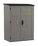 Suncast 54 Cubic Ft. Vertical Resin Outdoor Storage Shed with Lockable Double Doors, Weather-Resistant Multi-Wall Panels, Customizable Shelving, Stoney, Made in the USA