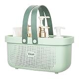 JiatuA Plastic Storage Basket with Handle Portable Shower Caddy Tote Organizer Basket Bin for Bathroom Kitchen Dorm Room Bedroom, Green