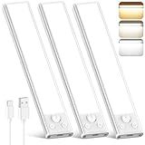 Under Cabinet Lights, 68-LED Rechargeable Battery Operated Motion Sensor Lights Indoor, 1800mAh Magnetic Dimmable Closet Lights, 3 Color Wireless Under Counter Night Lights for Kitchen Stair, 3 Packs