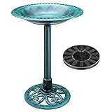 VIVOHOME Polyresin Antique Outdoor Green Garden Bird Bath and Solar Powered Round Pond Fountain Combo Set