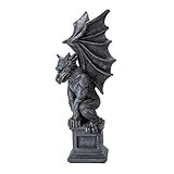 Pacific Giftware Gothic Perched Gargoyle Statue Medieval-Style Figurine Dark Gray Mythical Winged Creature Sculpture Polyresin Home Decor Patio Entryway Display 17.32" H