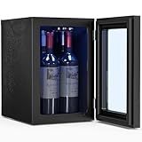 Antarctic Star 0.6Cu. Ft. Freestanding Counter-top Wine Cellar Mini Fridge, 4-Bottle Red Wine Beverage Refrigerator, Quiet, Portable, LED Light and Display, 40-61 ℉, Black