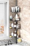 Tension Pole Shower Caddy Corner: Adjustable 4-Tier Bathroom Organizer Shelves - Rustproof Bathtub Shampoo Rack, No-Drill Standing Shower Caddy for Renters, Apartment & Family Bathroom 31-124 inch