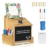 Suggestion Box With Slot And Lock, Wooden Donation Box with Acrylic Sign Holder 50 Suggestion Cards and Tools, Mutilple-use for Tip, Savings,Prayer,Ballot. Home Wall Mounted Cash Boxes Letter Board