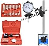 Dial Indicator with Magnetic Base and Point Precision Inspection Set, Dial Test Indicator Long Arm 0-1" Professional Gauge 0.001", Magnetic Dial Indicator Base Holder with Fine Adjustment, by NAKAO