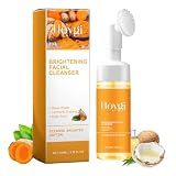 HOYGI Turmeric Face Wash with Brush, Turmeric Foaming Facial Cleanser for All Skin, 3.38 Fl Oz/pcs