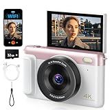4K Digital Camera for Photography, 75MP WiFi Vlogging Camera for YouTube, 3'' 180° Flip Screen, Anti Shake Auto Focus 18X Zoom, 2000 mAh Battery, Point and Shoot Cameras for Kids Beginner, 32GB, Pink