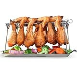 RTT Chicken Leg Rack for Grill with Drip Tray Chicken Wing Rack- Easy to Use 12 Slots - Premium Stainless Steel Chicken Drumstick Rack for Smoker - Chicken Drumstick Holder for Grill Accessories