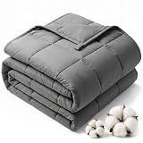 Smart Queen Cooling Weighted Blanket for Adults 15 lbs, 48"x72" Twin Size Heavy Blanket for Sleeping, Soft Breathable Cotton with Glass Beads, Machine Washable, Grey (Fits 120-160 lbs)