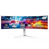 CRUA 49" White Curved Monitor | DQHD(5120 * 1440), 120Hz, 1500R, 32:9, AMD FreeSync, 120% sRGB, Height Adjustable Ultra-Wide Screen Computer Monitors, HDMI 2.1 & DP 1.4, Wall Mount Install