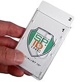 Heavy Duty Dual Sided Badge Holder - Holds 2 Cards - Polycarbonate Vertical - Durable Rigid Clear Hard Plastic Badges - Secure Top Load Sleeve Card Protector Case by Specialist ID, Sold Individually