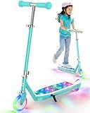 Gyroor Kids Electric Scooter with LED Lights – 2-Level Adjustable Handlebar, 5 MPH Safe Speed, Foot Sensor Start, Rear Brake, 2-Hour Charge, 121 lbs Max Load, for Boys & Girls Ages 6-12,Gyan