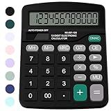 Office Desk Calculator - Dual Power Simple Financial Calculator with Big Button Large Display for Office, Home & School (Black)