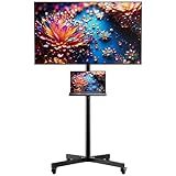 Rolling TV Stand for 26-55 Inch LCD LED Flat/Curved Panel Screen TVs, Portable TV Stand with Wheels & Media Shelf. Angle Adjustable TV Cart with Lockable Wheels, Max VESA 400x400mm