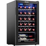 EUHOMY 25 bottle Wine Cooler Refrigerator, Freestanding Compressor Wine Fridge with Adjustable Temperature and Digital Control, Mini Fridge with Glass Door for Red White Wine, Beer, Black