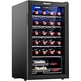 EUHOMY 25 bottle Wine Cooler Refrigerator, Freestanding Compressor Wine Fridge with Adjustable Temperature and Digital Control, Mini Fridge with Glass Door for Red White Wine, Beer, Black