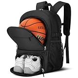 OCKLILY Basketball Backpack - Large Basketball Equipment Bag with Ball Holder & Shoe Compartment, Sport Bags for Basketball, Soccer, Volleyball, Gym, School and Travel, Black