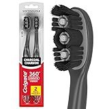 Colgate 360 Vibrate Charcoal Battery Operated Toothbrush Pack, Soft with 1 AAA Battery Included, Black, 2 Count