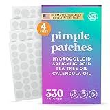 LivaClean 330 CT Pimple Patches for Face w/Salicylic Acid, Tea Tree Oil & Calendula Oil - Four Sizes - Pimple Patch, Hydrocolloid Patch, Acne Patches for Face