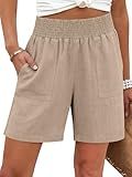 ANRABESS Linen Shorts for Women Casual Summer High Waisted Wide Leg Lounge Beach Vacation Shorts with Pockets Light Khaki Medium